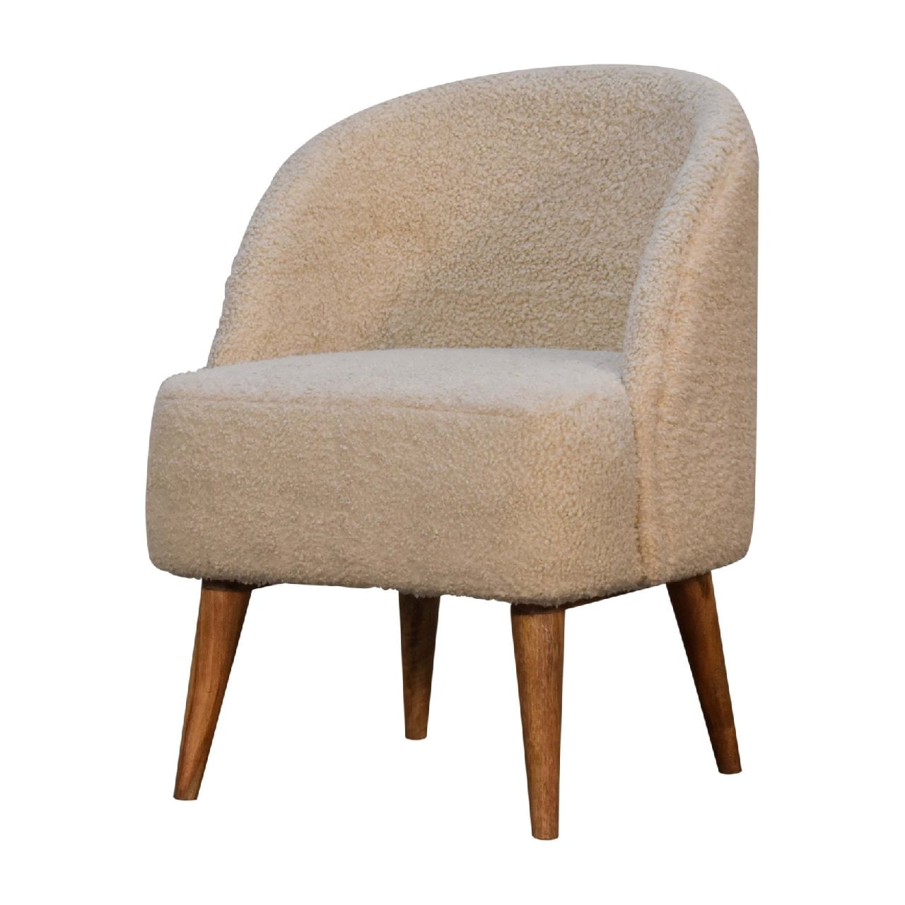 Waipahu Cream Boucle Natural Yarn Tub Chair Mango Wood Legs
