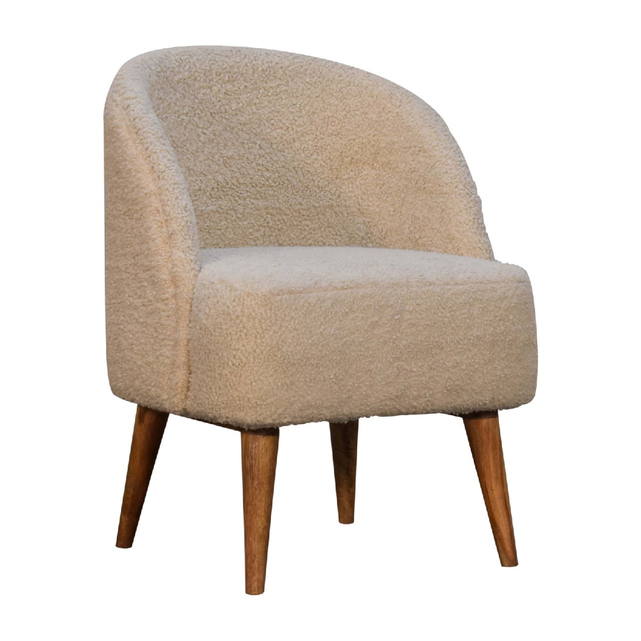 Waipahu Cream Boucle Natural Yarn Tub Chair Mango Wood Legs