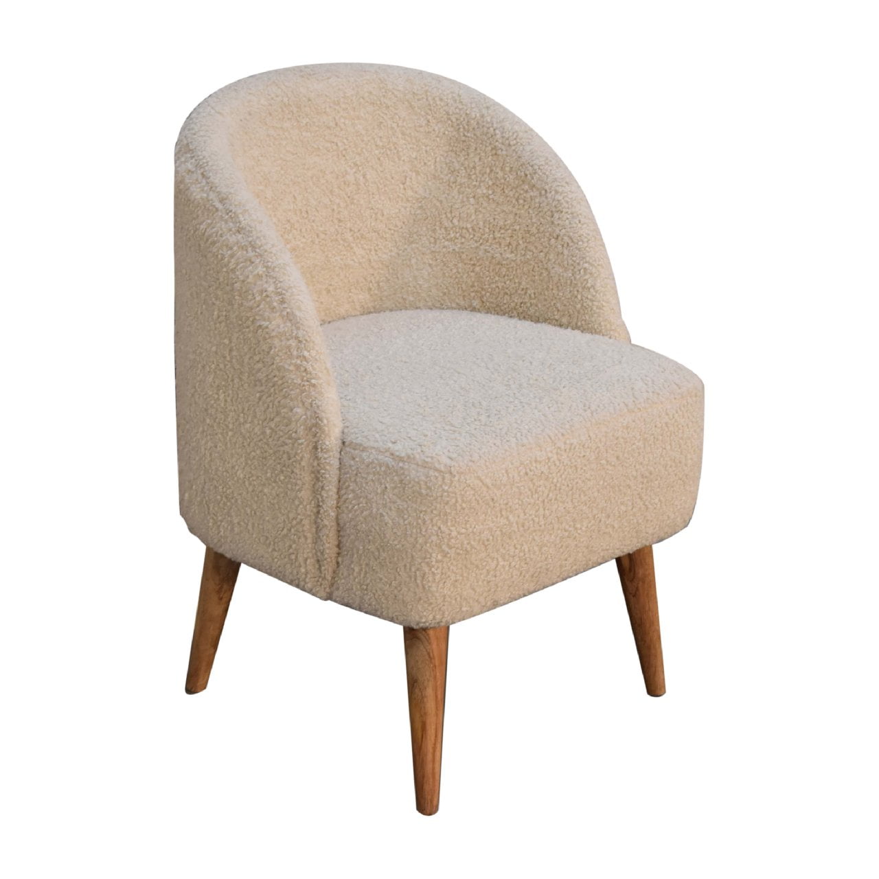 Waipahu Cream Boucle Natural Yarn Tub Chair Mango Wood Legs