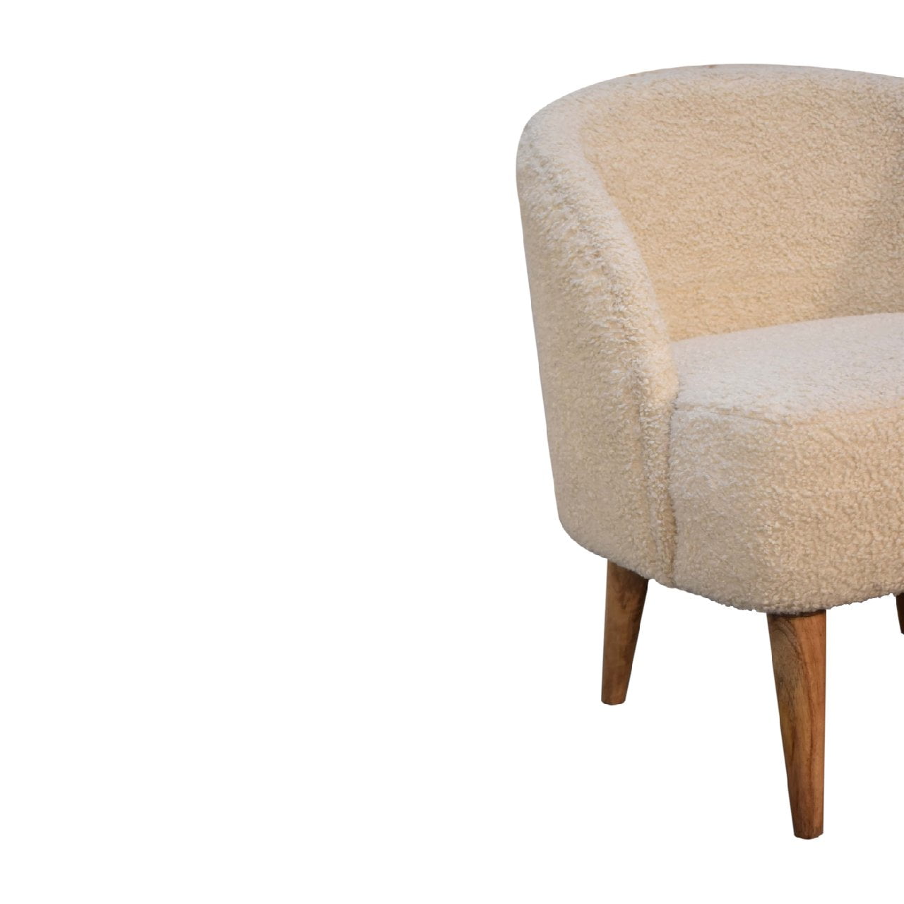 Waipahu Cream Boucle Natural Yarn Tub Chair Mango Wood Legs