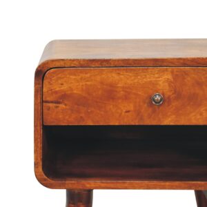 Honfleur Curve Open Slot Chestnut Mango Wood Bedside Table Drawer and Shelf