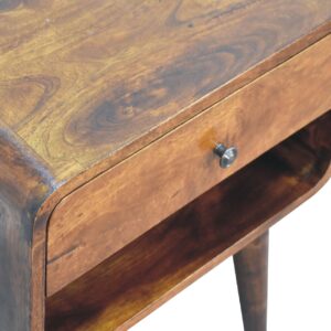 Honfleur Curve Open Slot Chestnut Mango Wood Bedside Table Drawer and Shelf