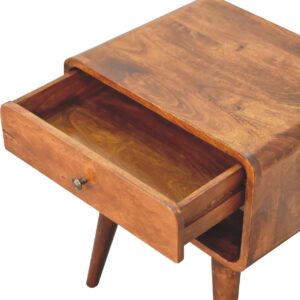 Honfleur Curve Open Slot Chestnut Mango Wood Bedside Table Drawer and Shelf