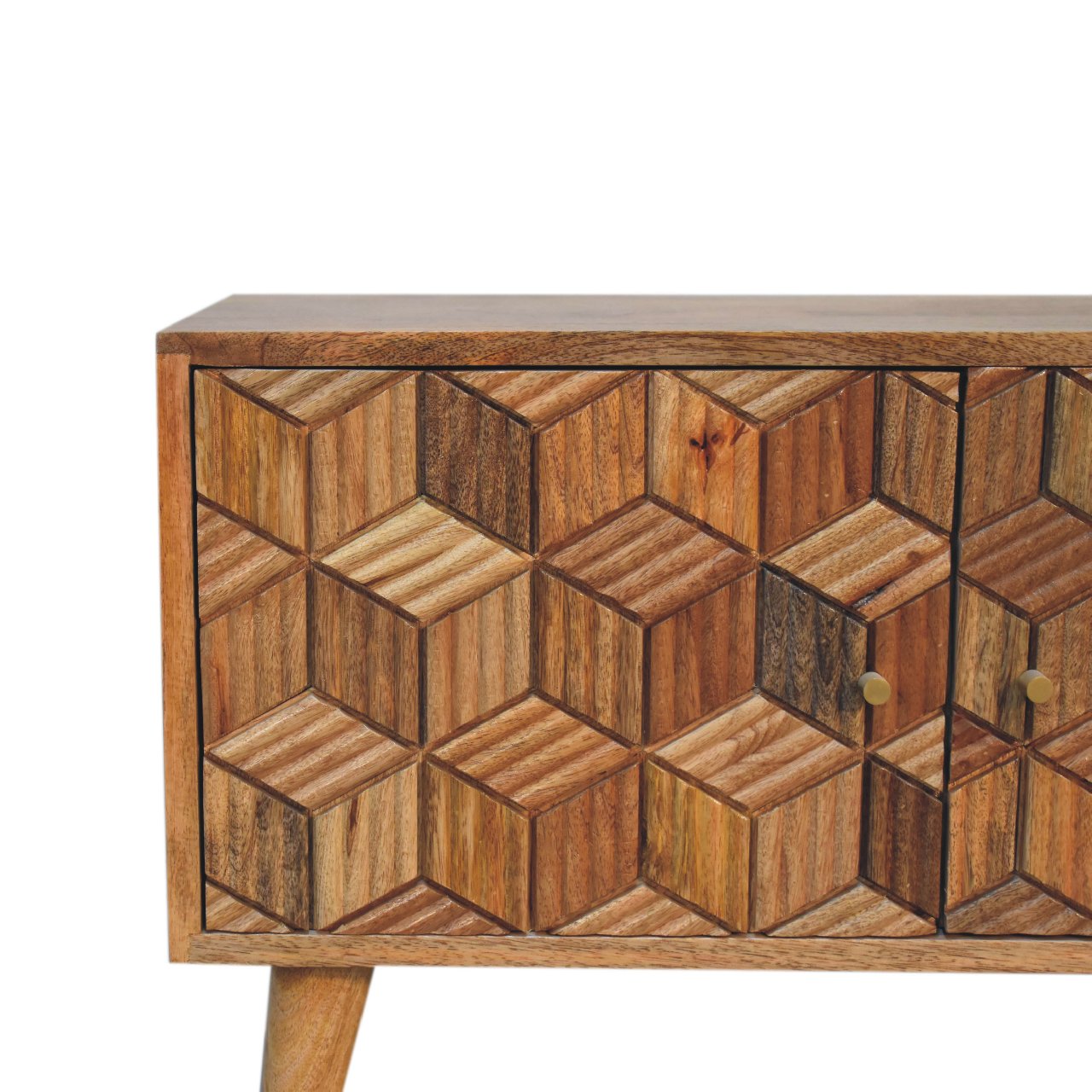 Talloires Carved Mango Wood Storage Media Unit 2 Drawers 2 Shelves