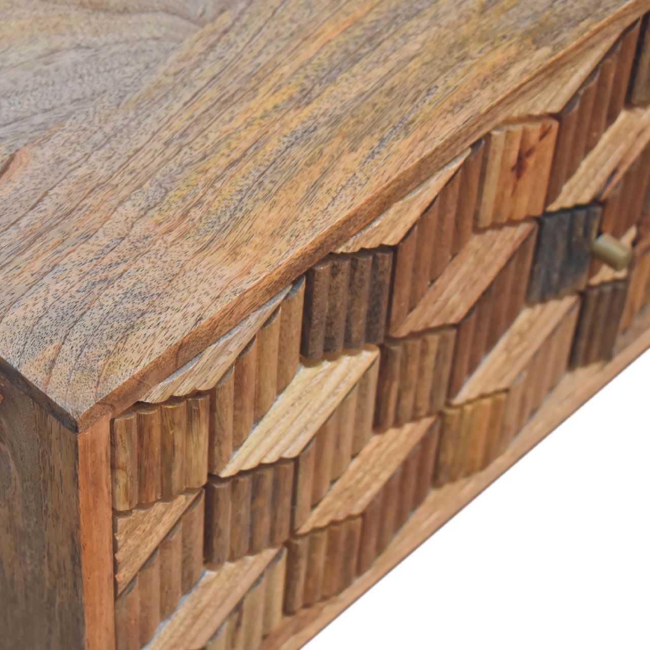 Talloires Carved Mango Wood Storage Media Unit 2 Drawers 2 Shelves