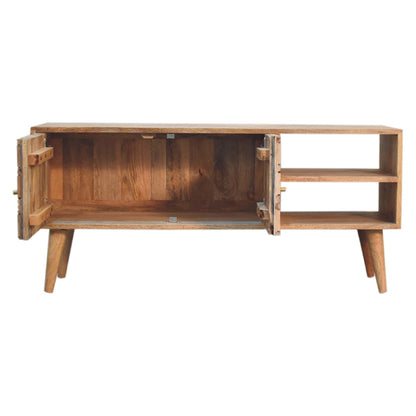 Talloires Carved Mango Wood Storage Media Unit 2 Drawers 2 Shelves