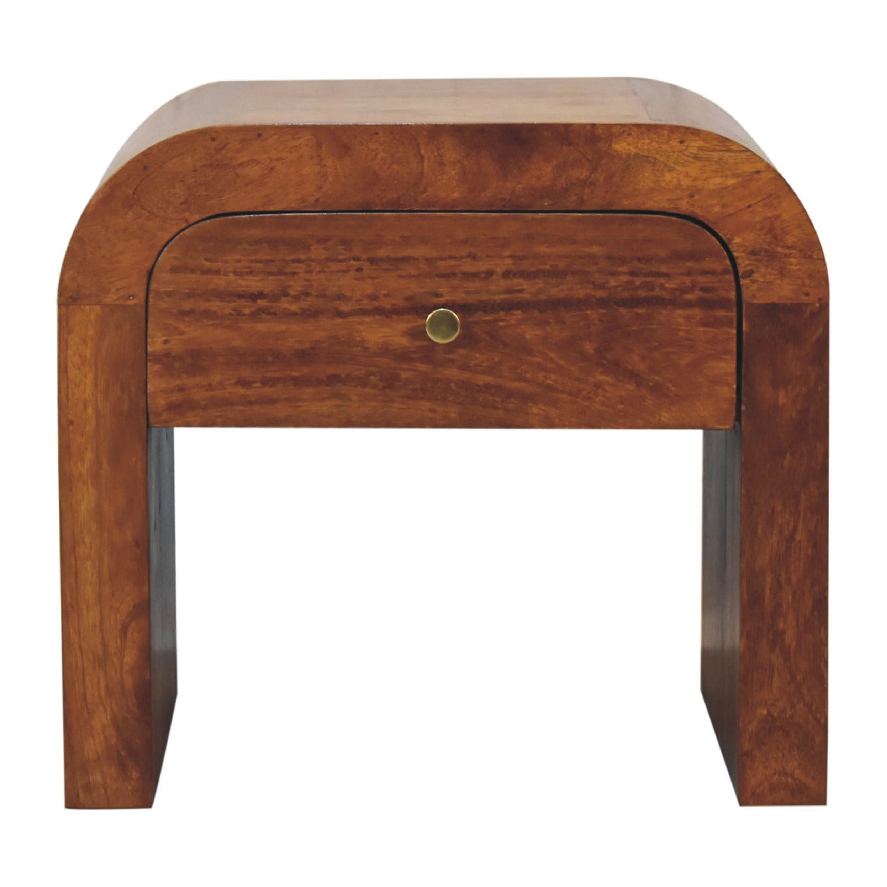 Kahuku Chestnut Mango Wood Curved Bedside Table with Drawer