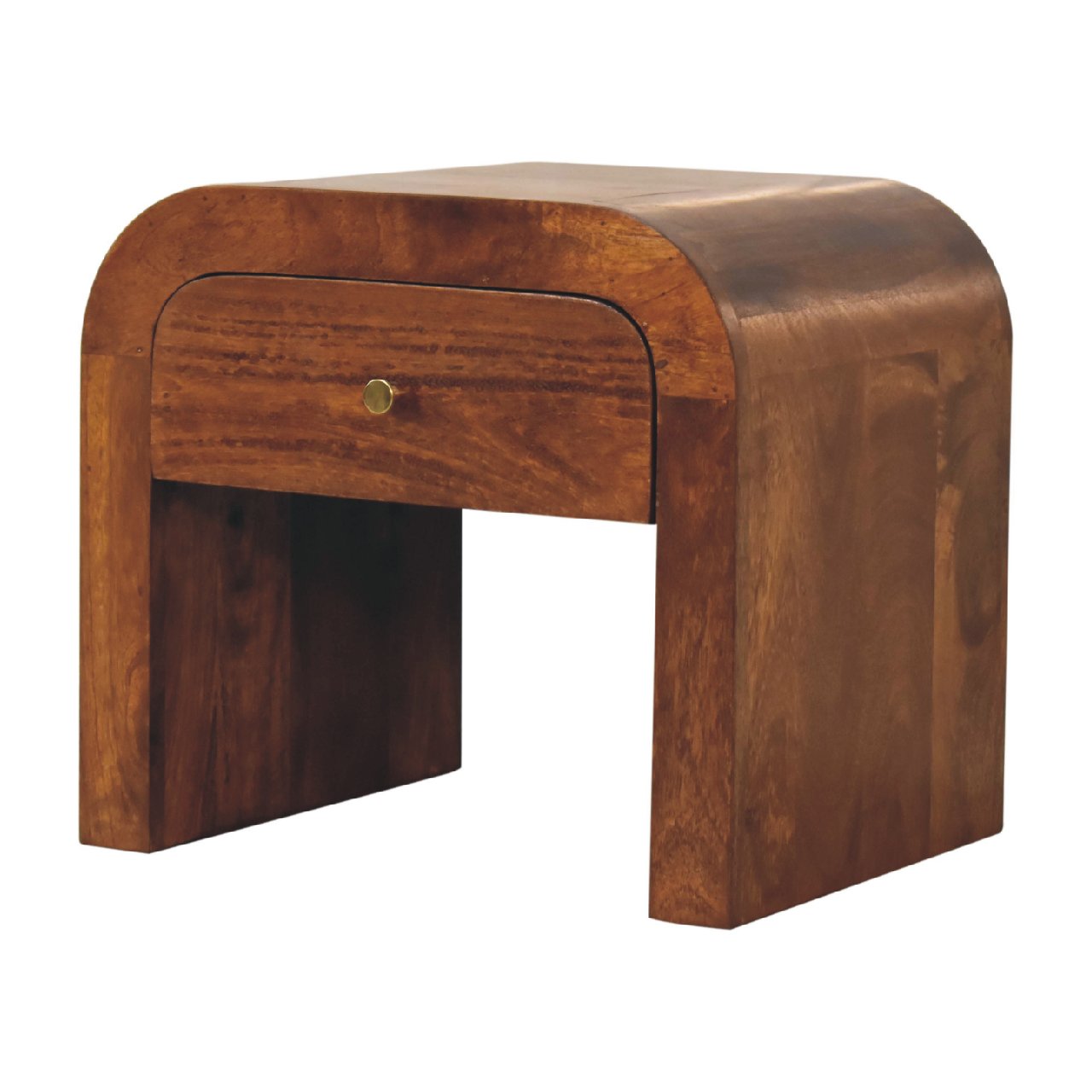 Kahuku Chestnut Mango Wood Curved Bedside Table with Drawer