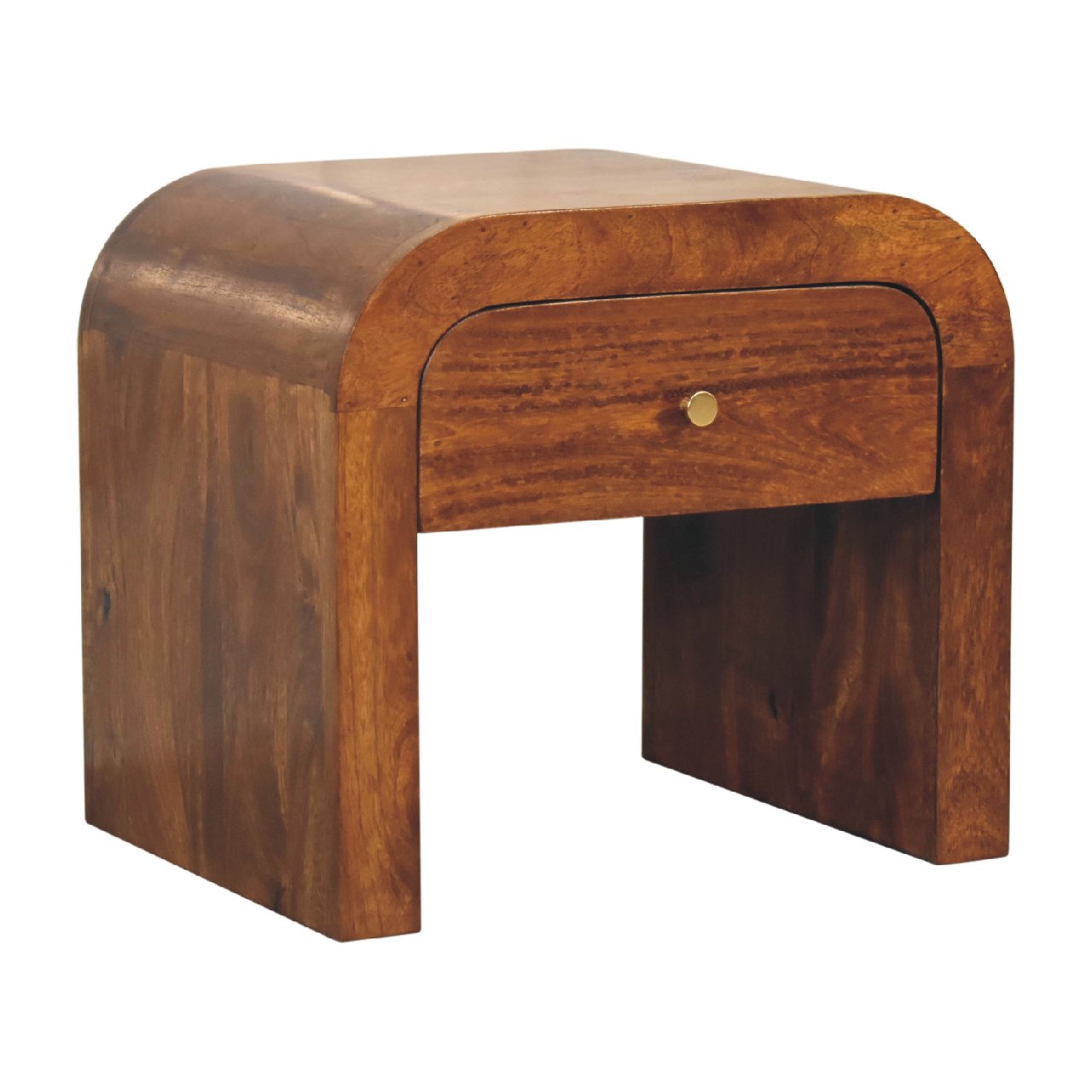 Kahuku Chestnut Mango Wood Curved Bedside Table with Drawer