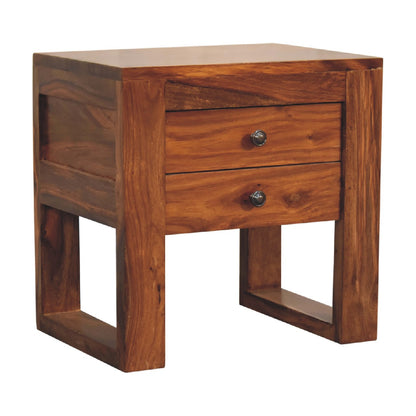 Collioure U Square Honey  Sheesham Wood Bedside Table