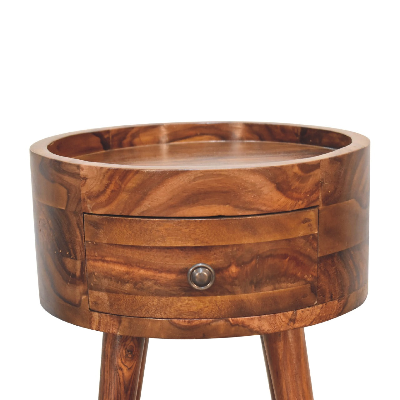 Waialua Honey Mango Wood Round Tripod Bedside Table