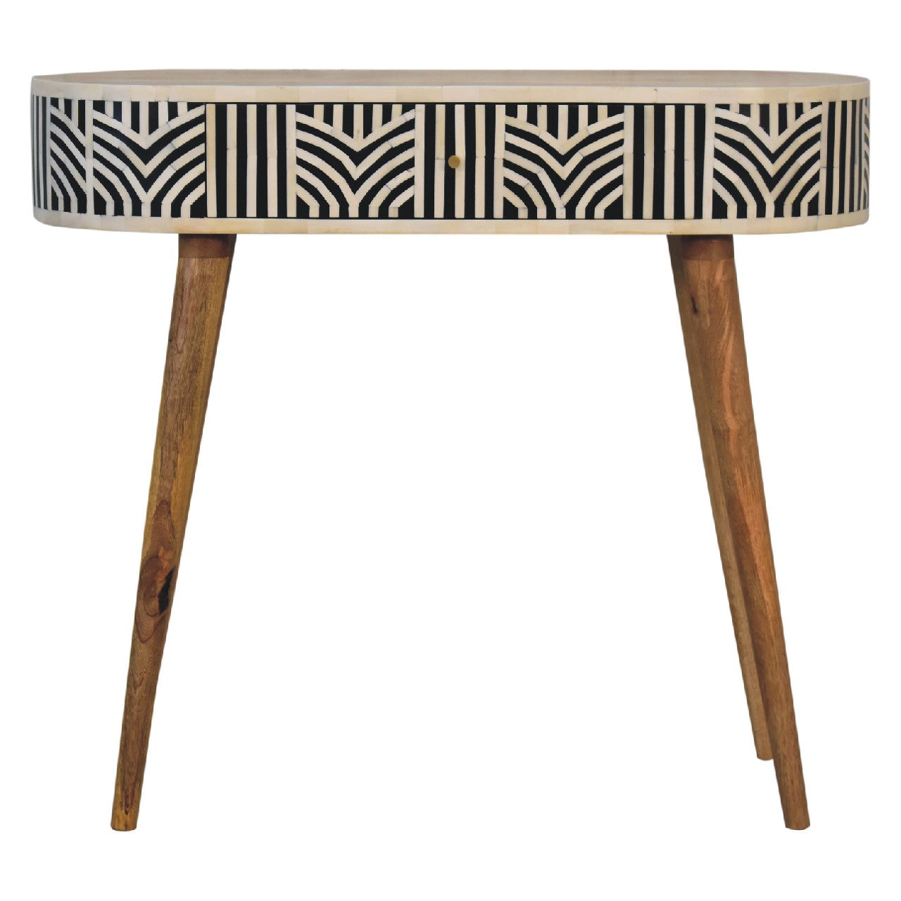 Honolulu Monochrome Black and White Bone Inlay Console Table with Storage Drawer