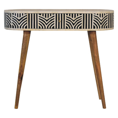 Honolulu Monochrome Black and White Bone Inlay Console Table with Storage Drawer