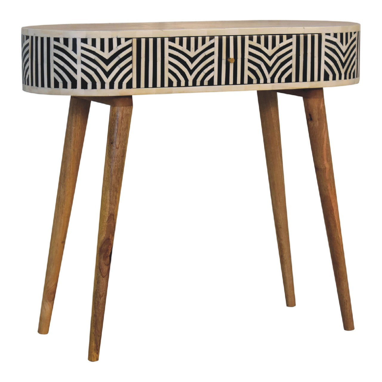 Honolulu Monochrome Black and White Bone Inlay Console Table with Storage Drawer