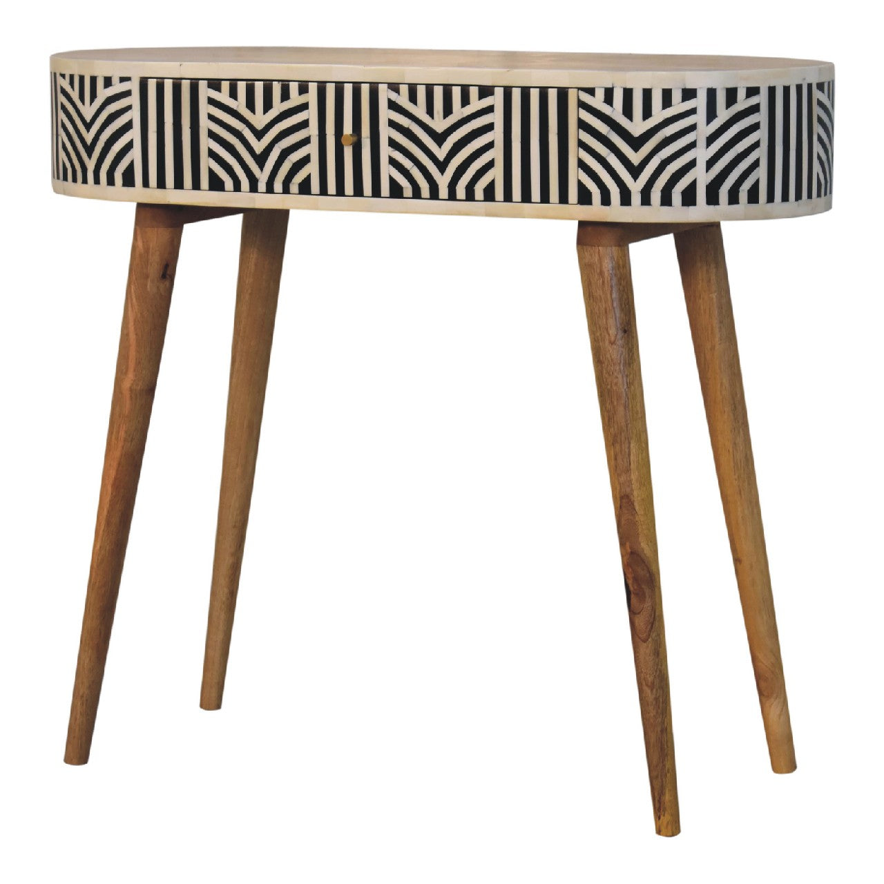 Honolulu Monochrome Black and White Bone Inlay Console Table with Storage Drawer