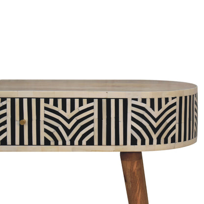 Honolulu Monochrome Black and White Bone Inlay Console Table with Storage Drawer