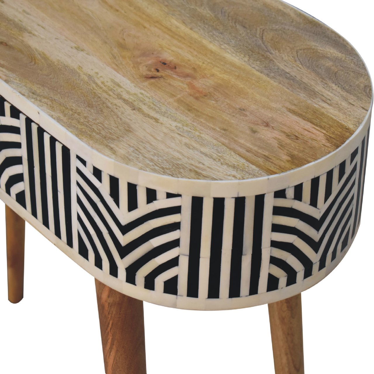 Honolulu Monochrome Black and White Bone Inlay Console Table with Storage Drawer
