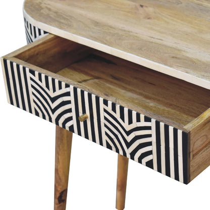Honolulu Monochrome Black and White Bone Inlay Console Table with Storage Drawer