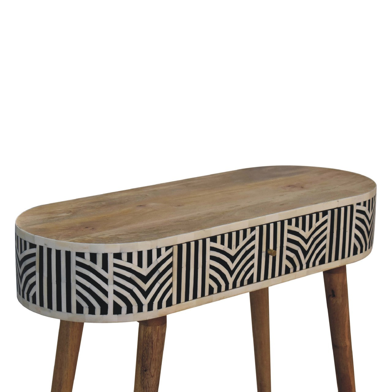 Honolulu Monochrome Black and White Bone Inlay Console Table with Storage Drawer