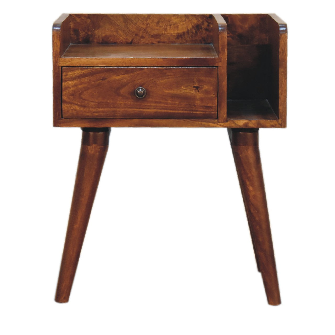 Giverny Chestnut Mango Wood Bedside Table Drawer and Storage Shelf