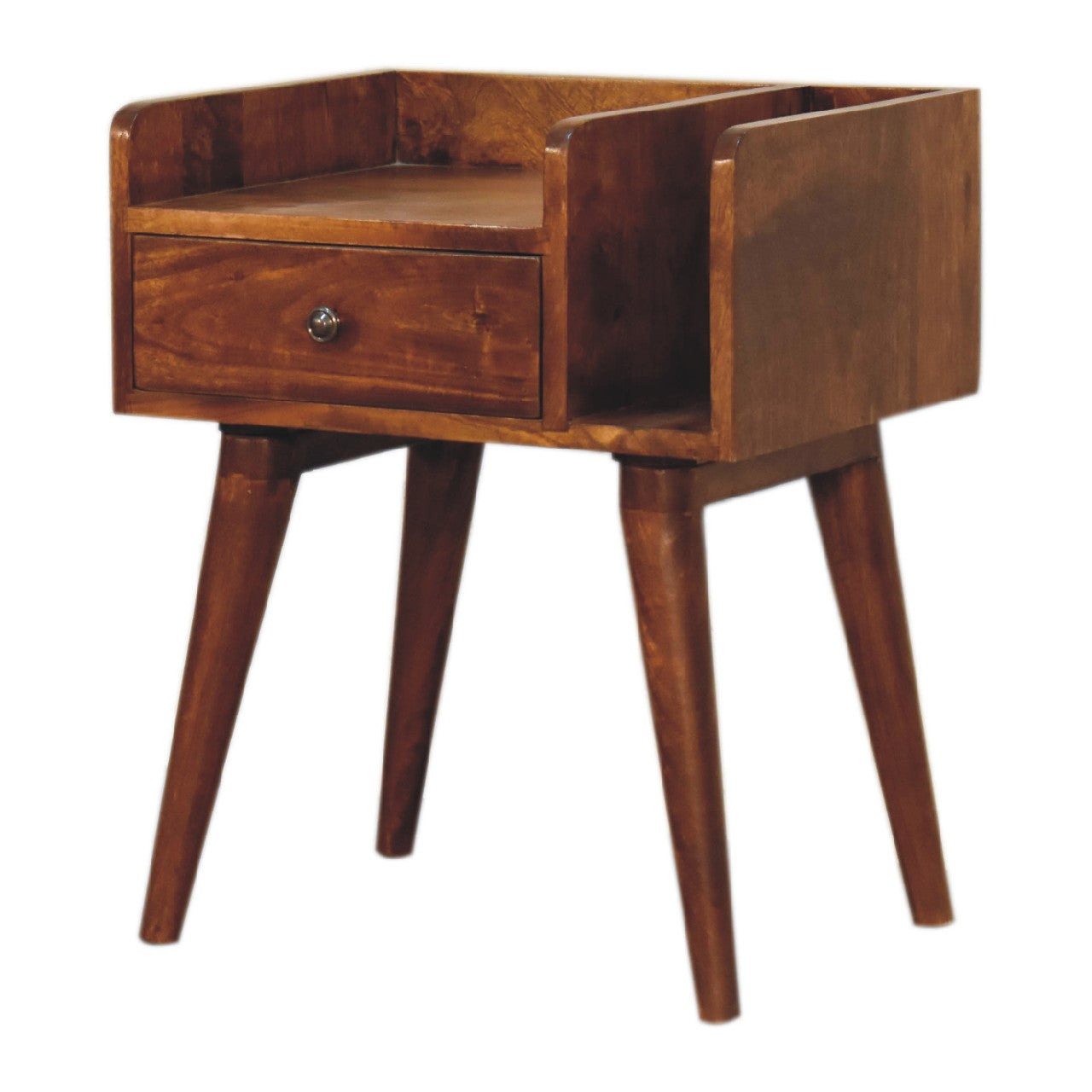 Giverny Chestnut Mango Wood Bedside Table Drawer and Storage Shelf