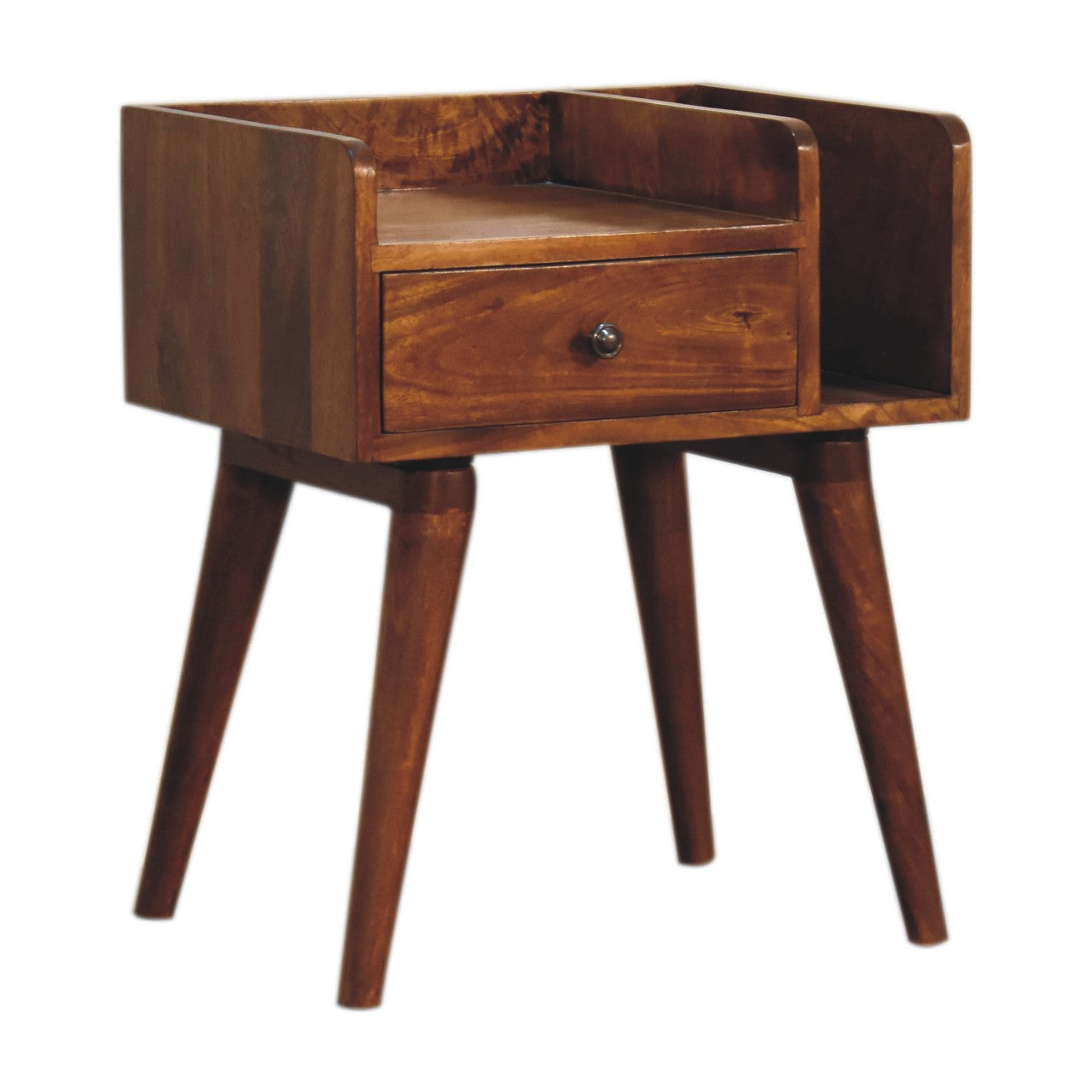Giverny Chestnut Mango Wood Bedside Table Drawer and Storage Shelf