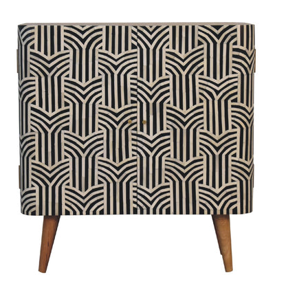 Honolulu Monochrome Black and White Bone Inlay Storage Cabinet 2 Doors