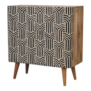 Honolulu Monochrome Black and White Bone Inlay Storage Cabinet 2 Doors