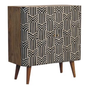 Honolulu Monochrome Black and White Bone Inlay Storage Cabinet 2 Doors