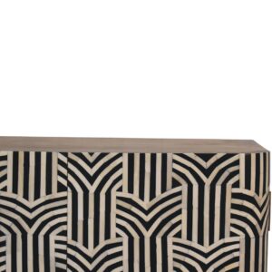 Honolulu Monochrome Black and White Bone Inlay Storage Cabinet 2 Doors