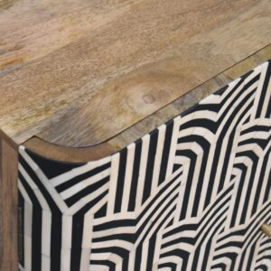 Honolulu Monochrome Black and White Bone Inlay Storage Cabinet 2 Doors
