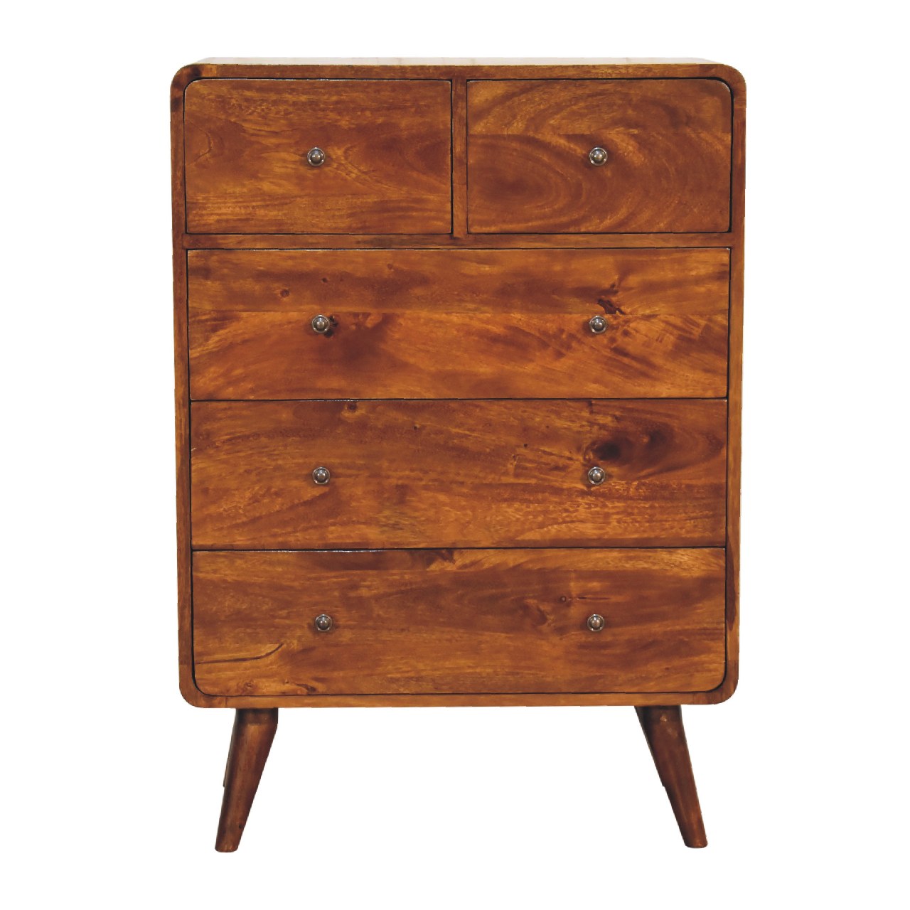 Kaew Mango Wood Curved Chestnut Chest of 5 Drawers