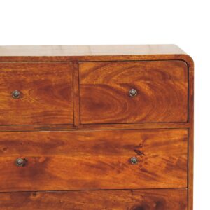 Kaew Mango Wood Curved Chestnut Chest of 5 Drawers