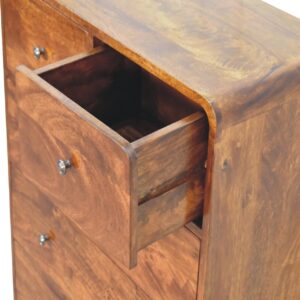 Kaew Mango Wood Curved Chestnut Chest of 5 Drawers