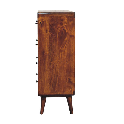 Kaew Mango Wood Curved Chestnut Chest of 5 Drawers