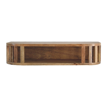 Kailua Floating Natural Mango Wood Slatted Console Table Open Shelf