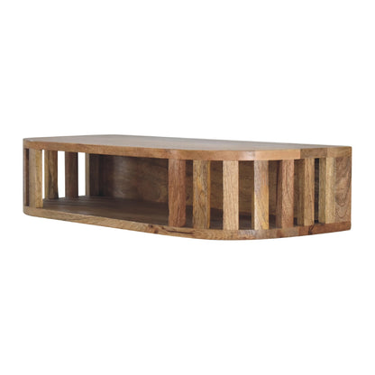 Kailua Floating Natural Mango Wood Slatted Console Table Open Shelf