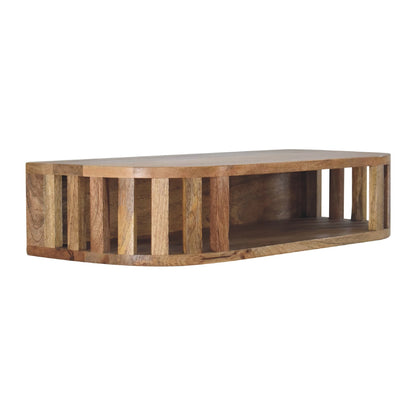 Kailua Floating Natural Mango Wood Slatted Console Table Open Shelf