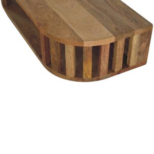 Kailua Floating Natural Mango Wood Slatted Console Table Open Shelf