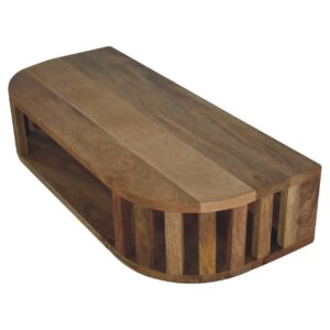 Kailua Floating Natural Mango Wood Slatted Console Table Open Shelf