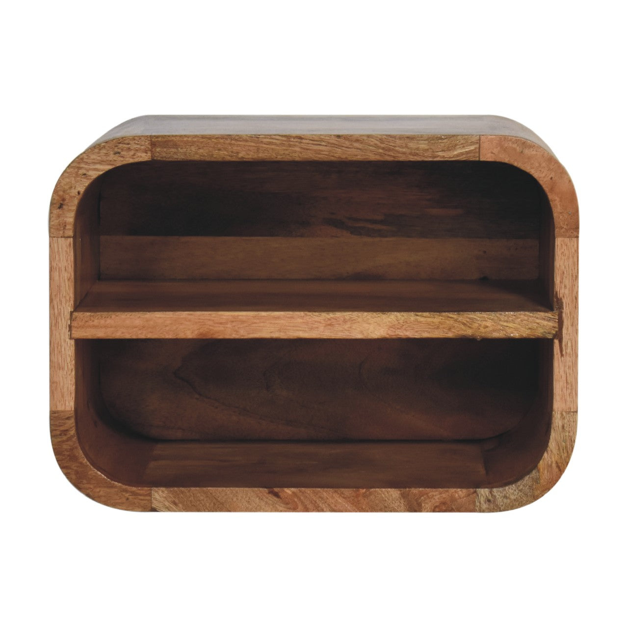 Assisi Oak Mango Wood Open Shelf Floating Open Curve Bedside Table