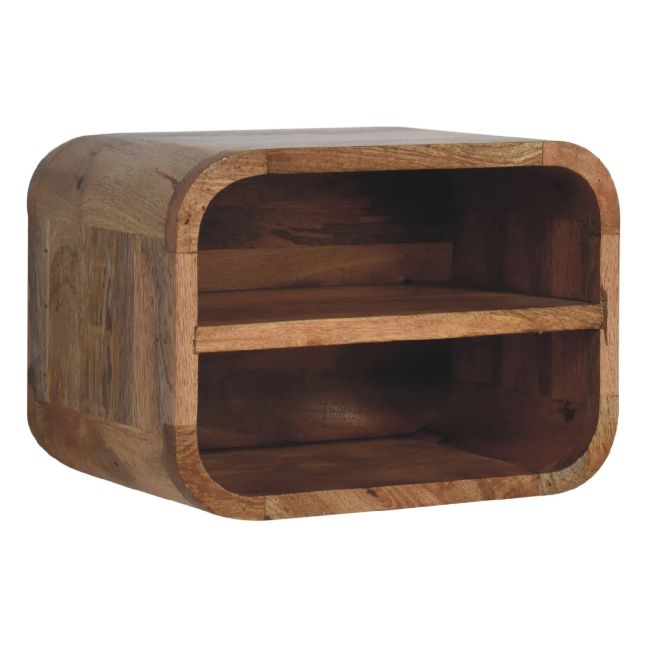 Assisi Oak Mango Wood Open Shelf Floating Open Curve Bedside Table