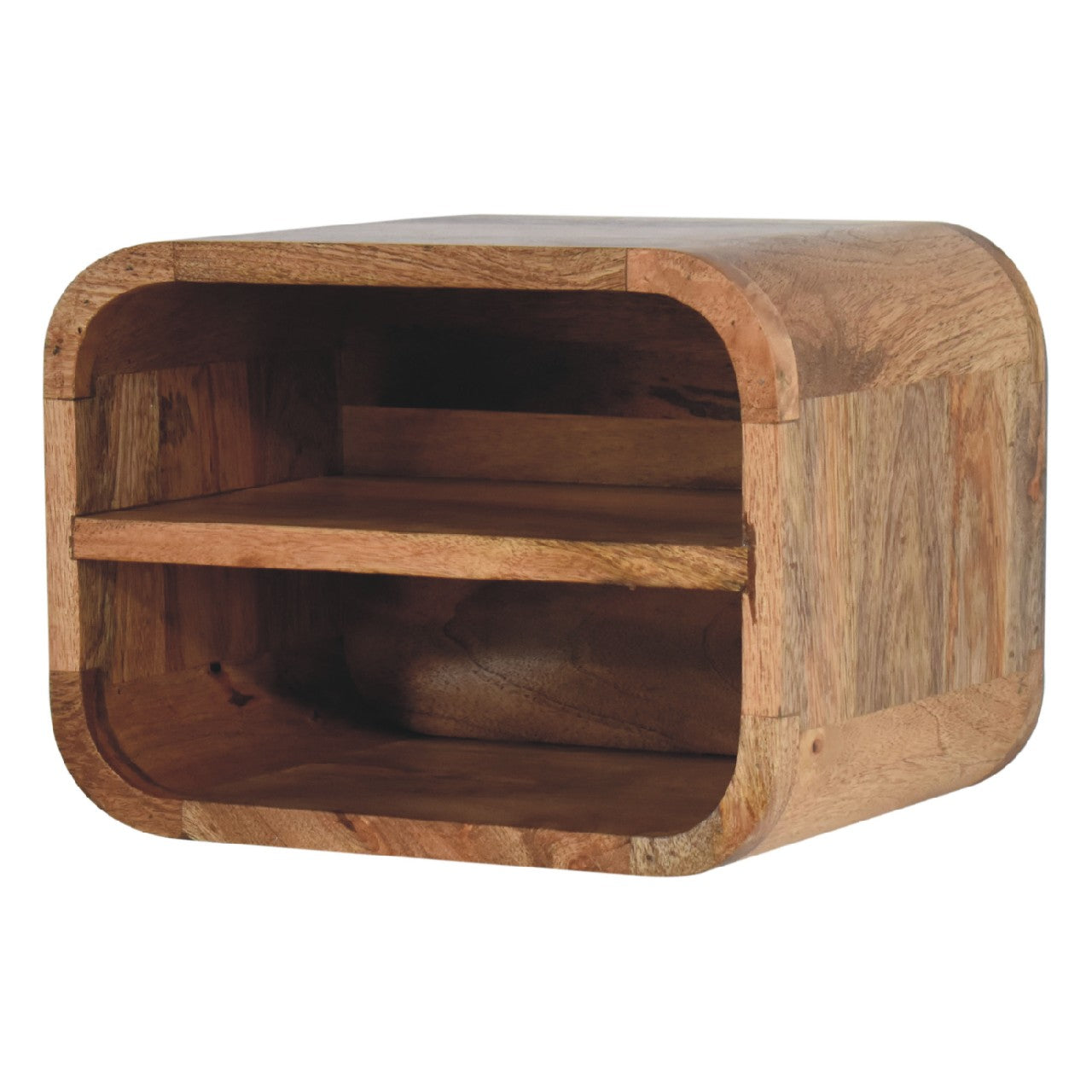 Assisi Oak Mango Wood Open Shelf Floating Open Curve Bedside Table