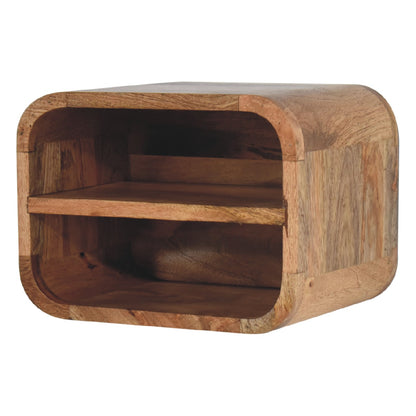 Assisi Oak Mango Wood Open Shelf Floating Open Curve Bedside Table