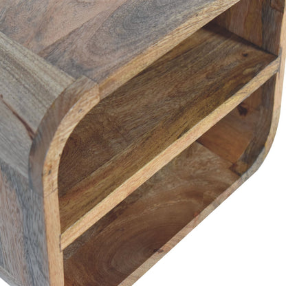 Assisi Oak Mango Wood Open Shelf Floating Open Curve Bedside Table