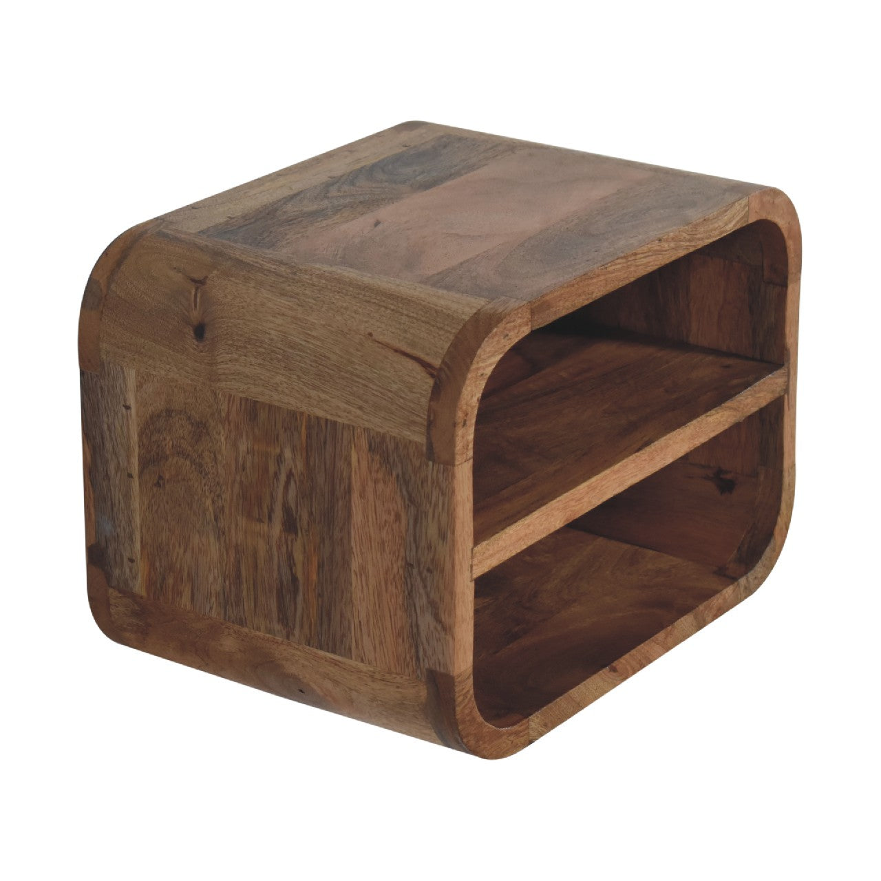 Assisi Oak Mango Wood Open Shelf Floating Open Curve Bedside Table