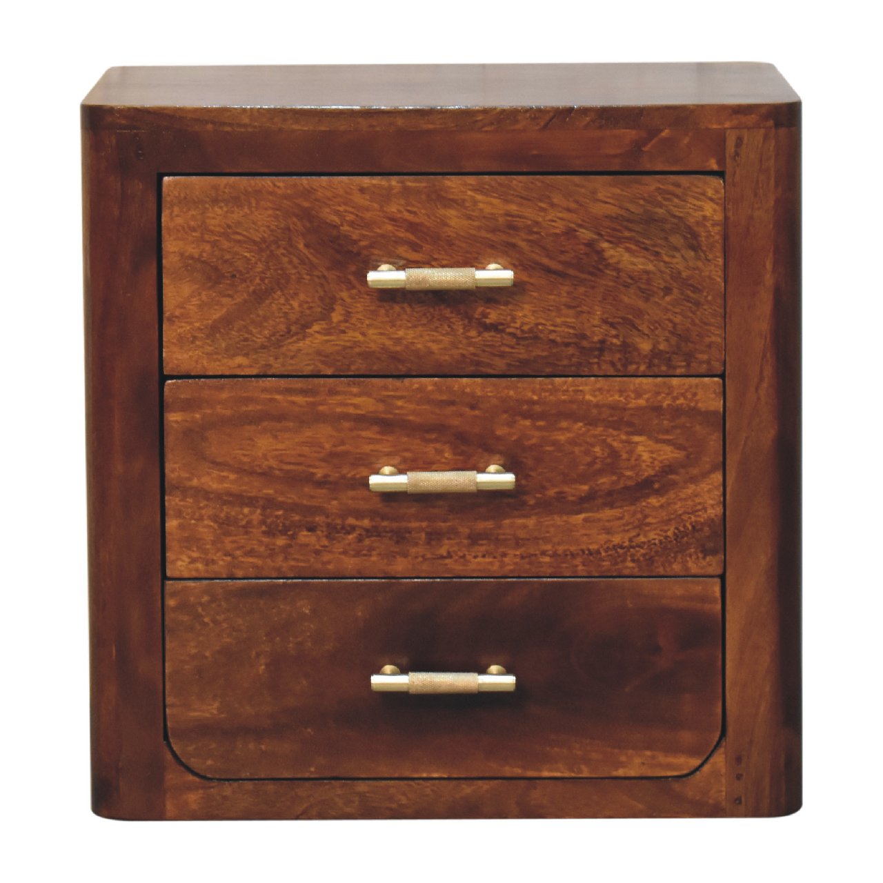 Ploumanach Mango Wood Bedside Bedside Table 3 Drawers Brass Handles