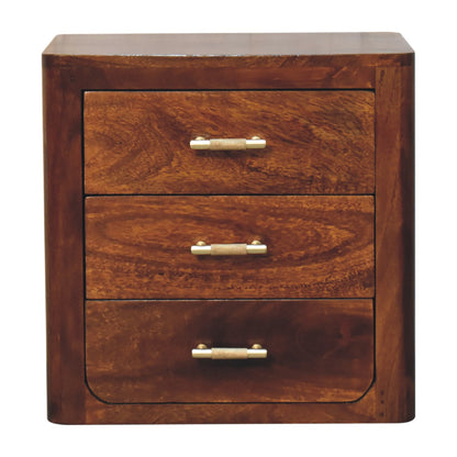 Ploumanach Mango Wood Bedside Bedside Table 3 Drawers Brass Handles