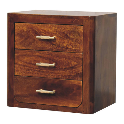 Ploumanach Mango Wood Bedside Bedside Table 3 Drawers Brass Handles