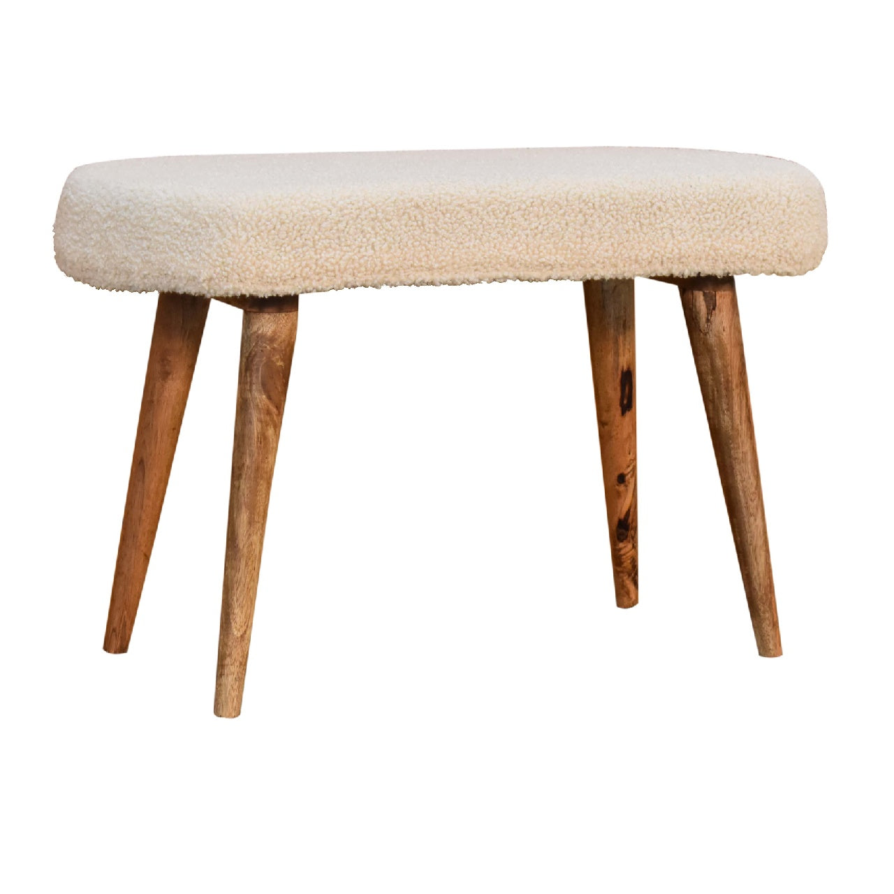 Kampong Cream Boucle Nordic Bench Mango Wood Legs